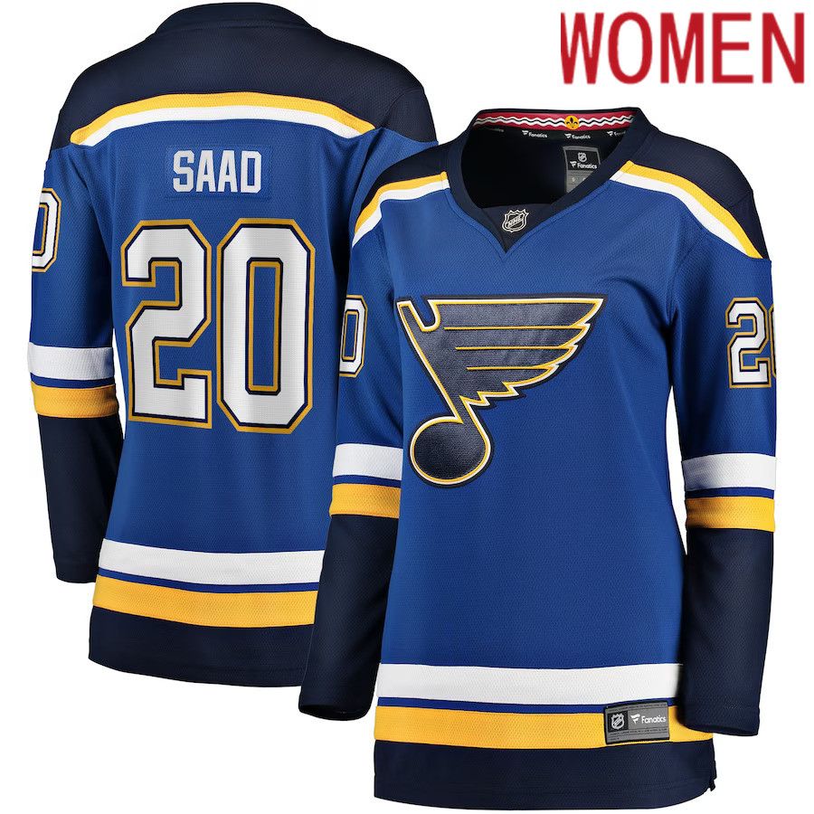 Women St. Louis Blues #20 Brandon Saad Fanatics Branded Blue Home Breakaway Player NHL Jersey